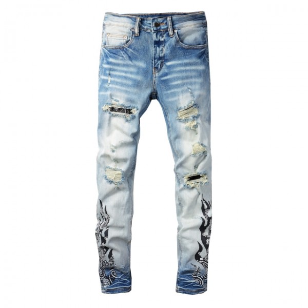 #835 Amiri cashew pattern in pants leg jeans blue