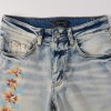 #847 Amiri flowers pattern jean shorts blue