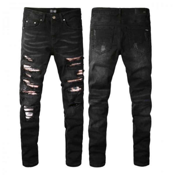#841 Amiri pink patch jeans black