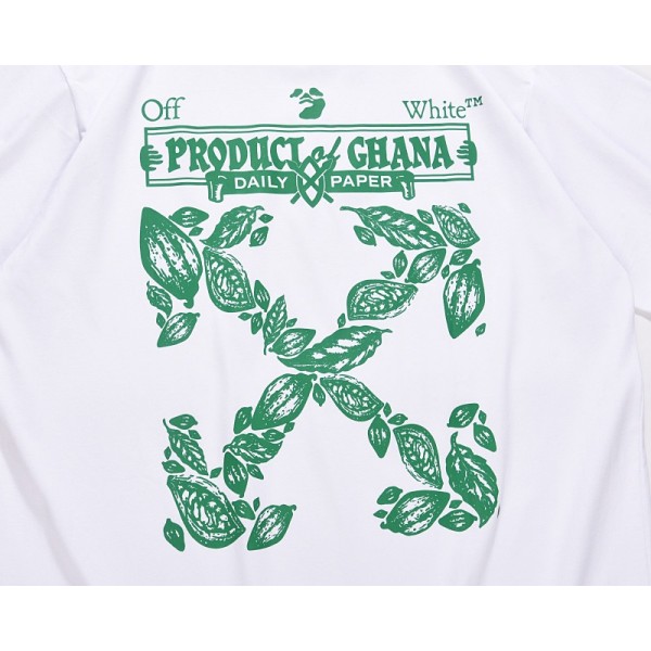 Off White OW 'Product Ghana' Green Leaves T-Shirt (Black White)