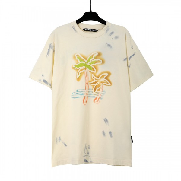 Palm Angels Painted Palm Tree T-Shirt Beige